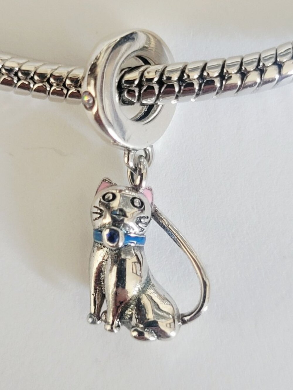 NWT For Pandora Charm Bracelets Silver, Pink, Blue Cat Dangle Charm Long Tail